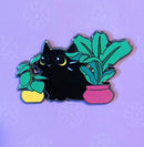 Black Cat Among Houseplants Hard Enamel Pin -1.5"