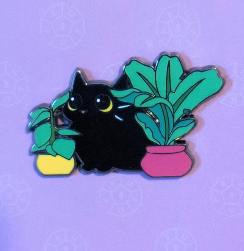 Black Cat Among Houseplants Hard Enamel Pin -1.5"