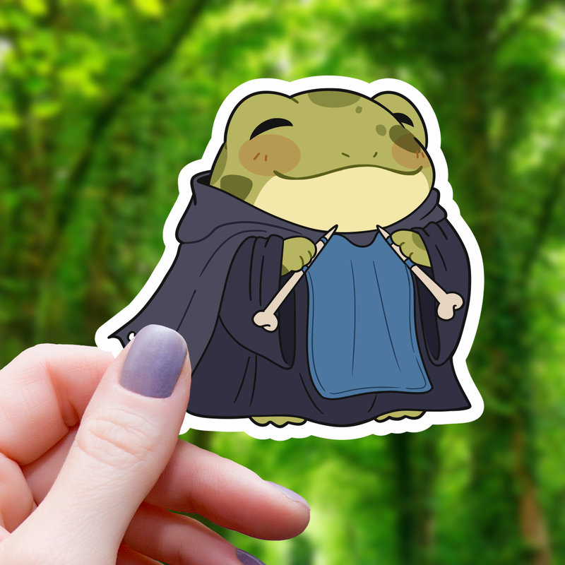 Crotcheting Necromancer Frog Sticker - 3"