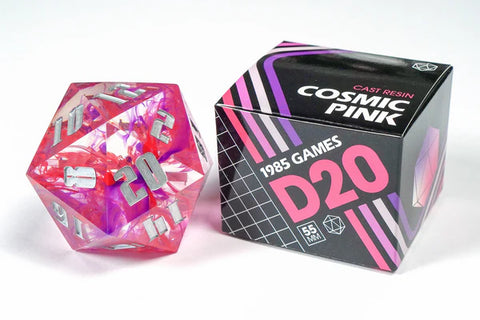 55MM: Cosmic Pink Sharp Edge 55mm Resin d20 Dice for D&D and TTRPG
