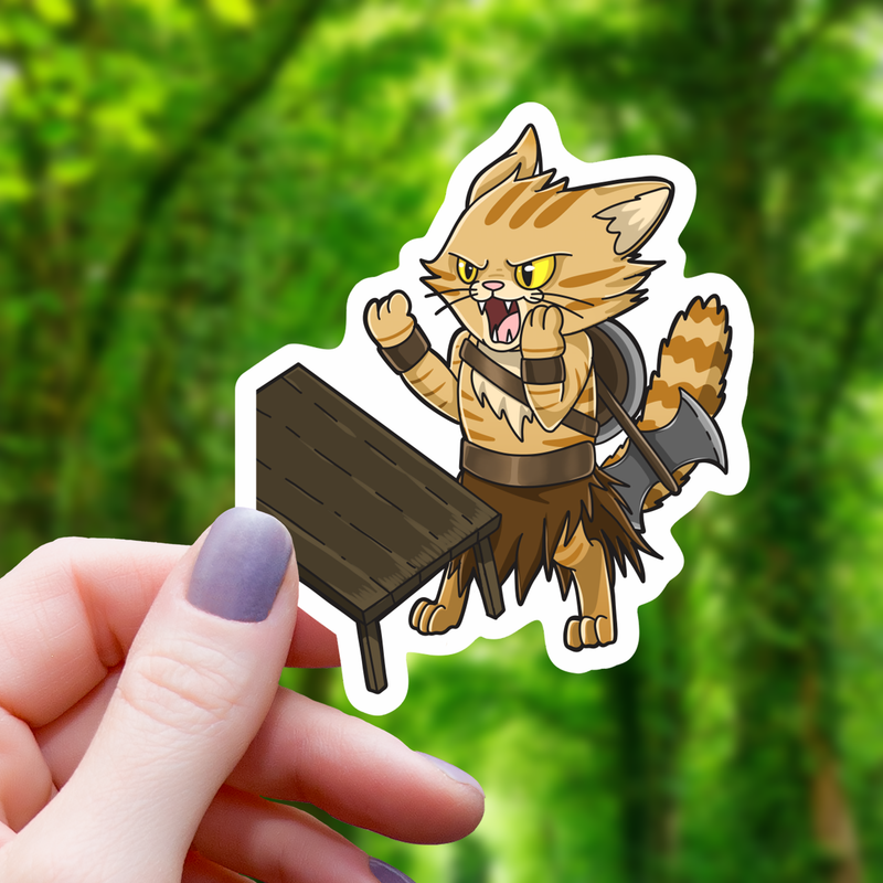 Babarian Cat Flipping A Table Sticker - 3