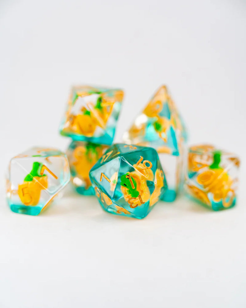 Emberglow Dice: Acrylic Inclusion Set in Glass Vial