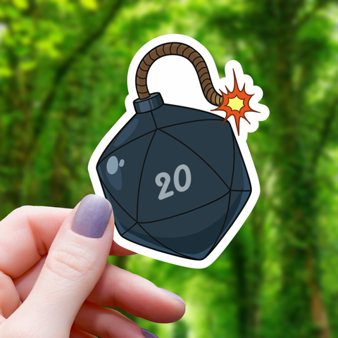 Critical Hit D20 Bomb Sticker - 3"