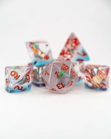 Emberglow Dice: Acrylic Inclusion Set in Glass Vial