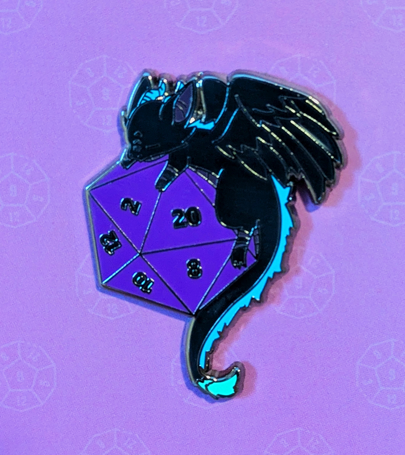 Black Dragon on Polyhedral D20 Hard Enamel Pin -1.5"