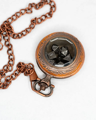 Emberglow Dice: Grit in the Gears: Copper Pocket Watch with 7 Piece Micro Mini Metal Dice Set
