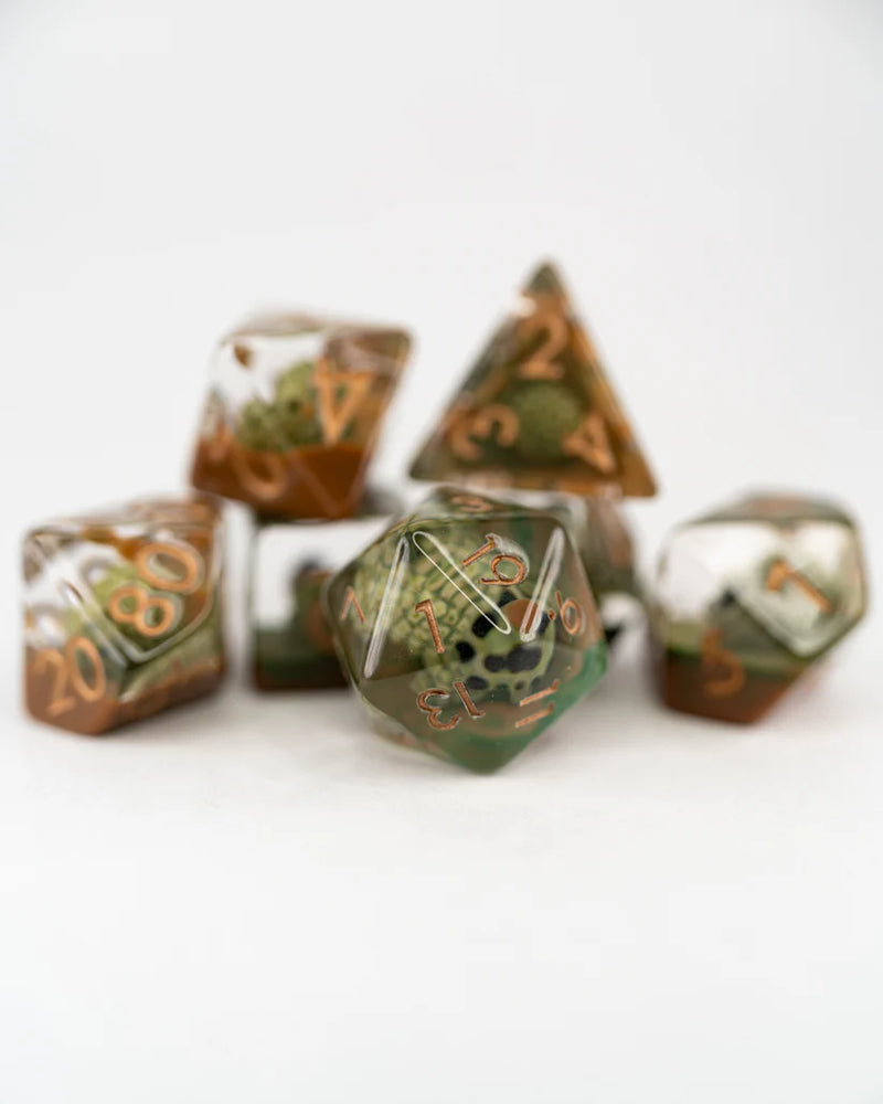 Emberglow Dice: Acrylic Inclusion Set in Glass Vial