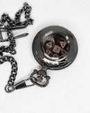 Emberglow Dice: Infant Horologist: Black Chrome Pocket Watch with 7 Piece Micro Mini Metal Dice Set