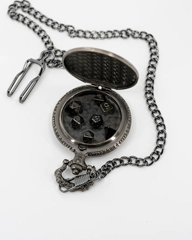 Emberglow Dice: Ironside: Iron Pocket Watch with 7 Piece Micro Mini Metal Dice Set