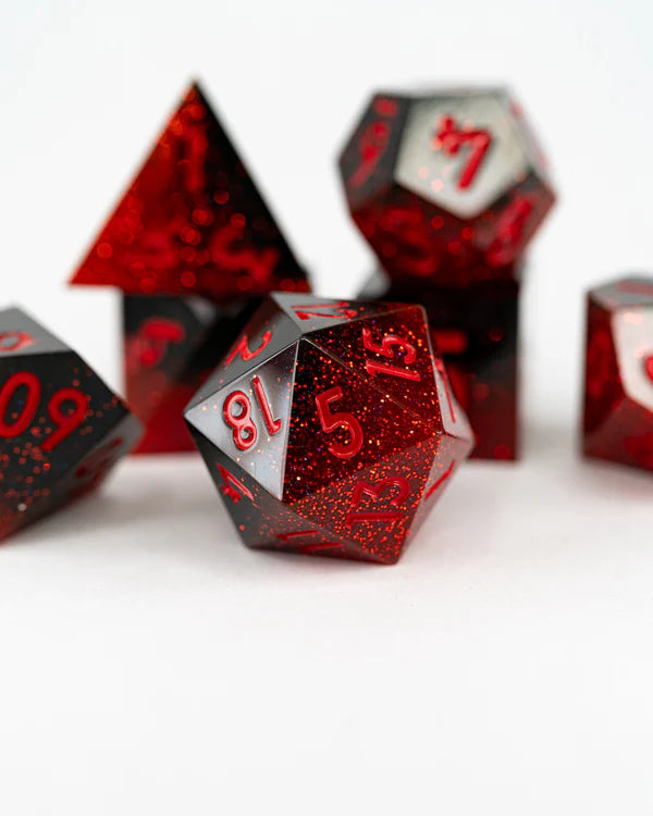 Emberglow Dice: Sharp Edge Dice in Glass Vials