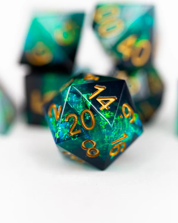 Emberglow Dice: Sharp Edge Dice in Glass Vials