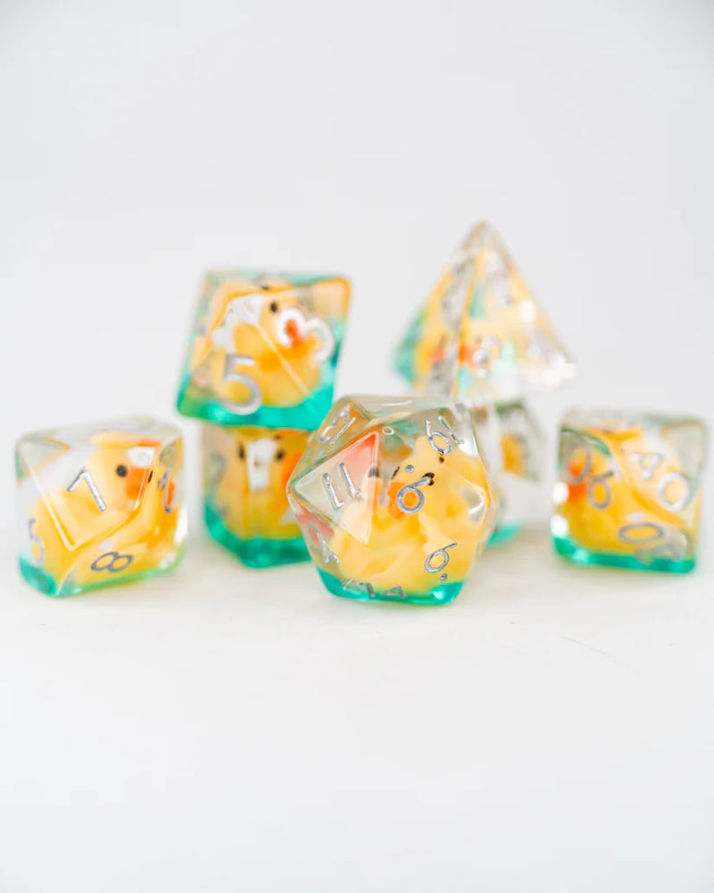 Emberglow Dice: Acrylic Inclusion Set in Glass Vial