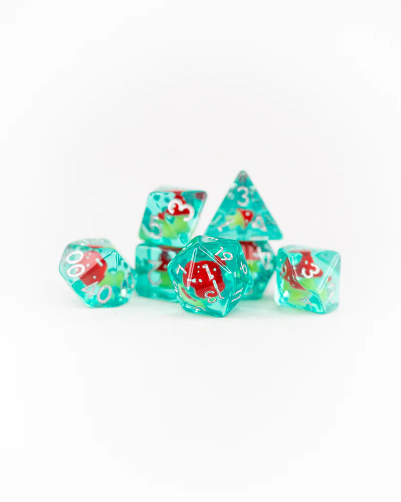 Emberglow Dice: Acrylic Inclusion Set in Glass Vial