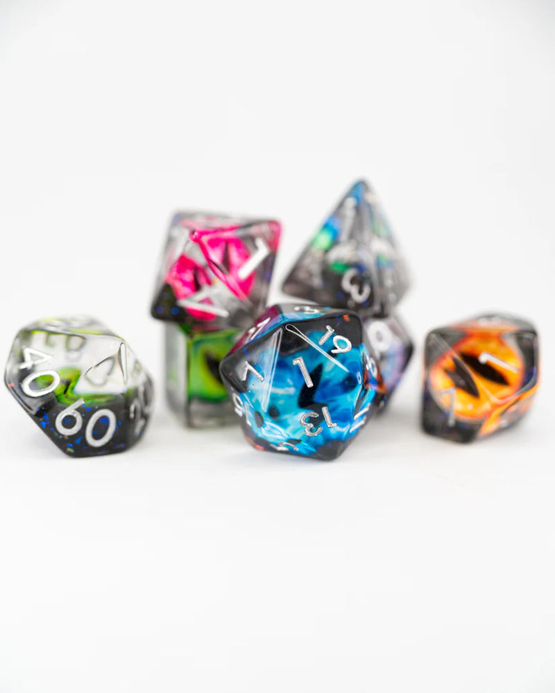 Emberglow Dice: Acrylic Inclusion Set in Glass Vial