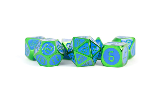 Metallic Dice Games 7-set metal Green w/ Blue enamel